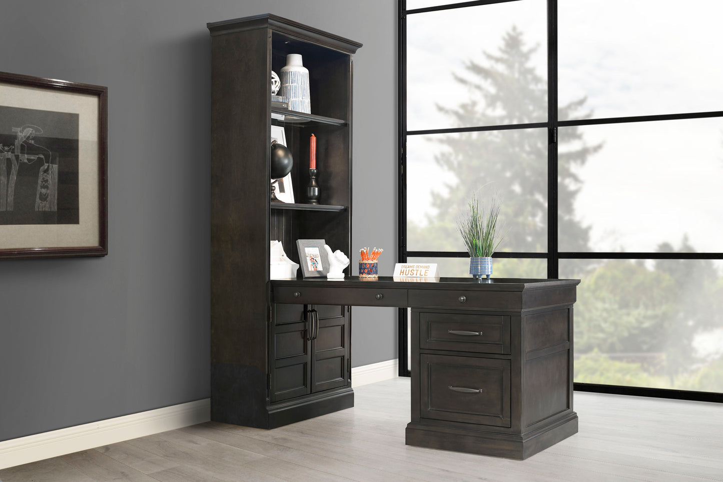 Shoreham - Bookcase With Peninsula Desk - Medium Roast