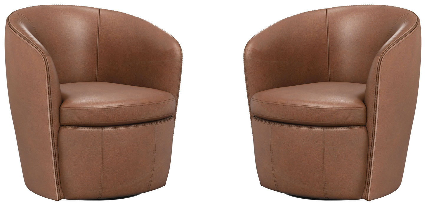 Barolo - 100% Italian Leather Swivel Club Chair (Set of 2)