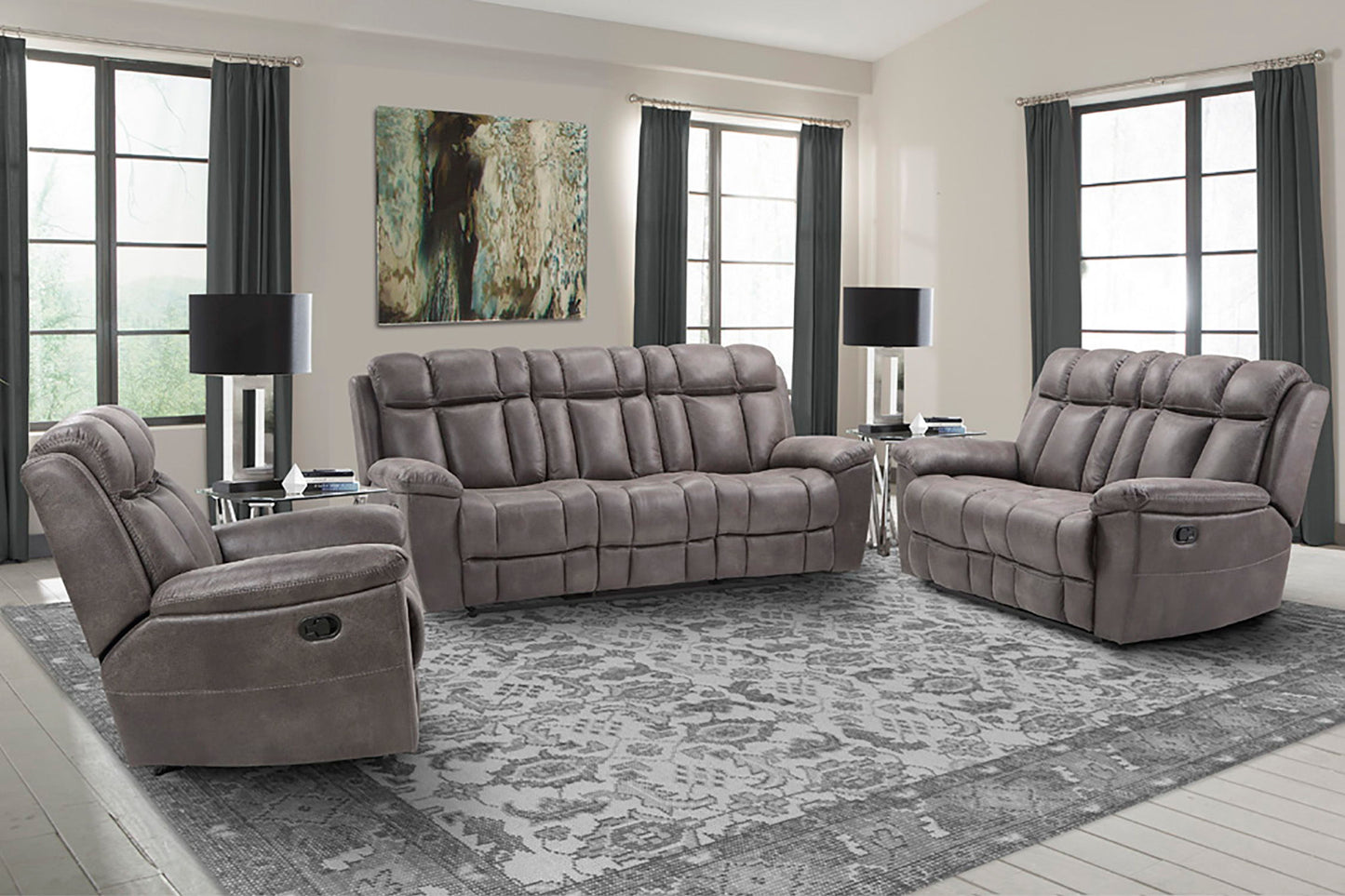 Goliath - Manual Reclining Sofa Loveseat And Recliner - Arizona Grey