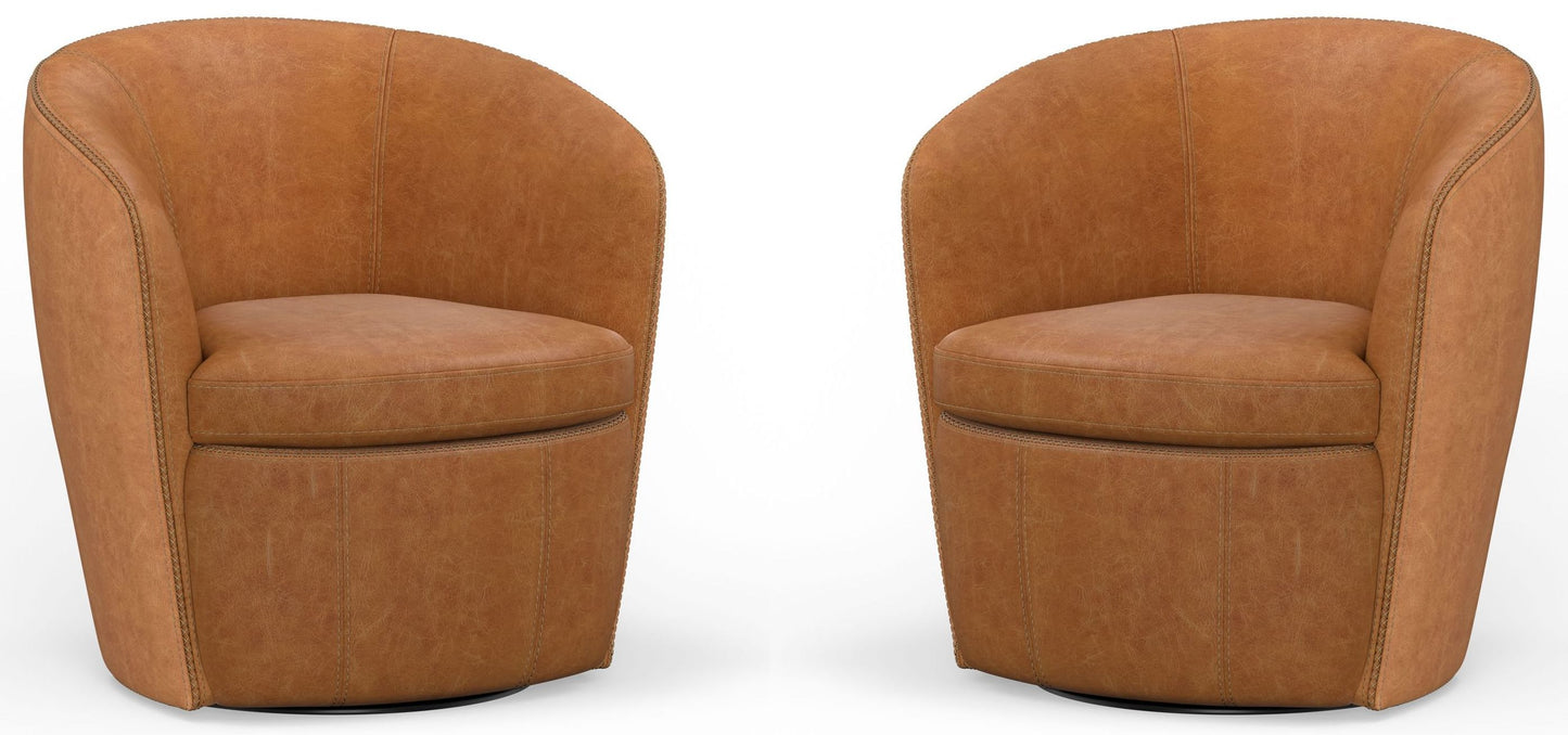 Barolo - 100% Italian Leather Swivel Club Chair (Set of 2)