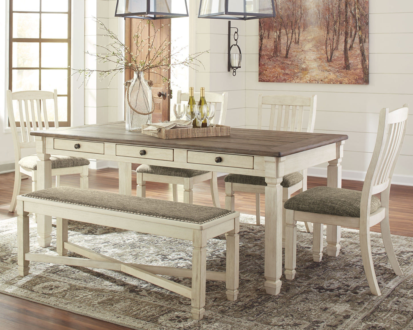 Bolanburg Dining Table and 4 Chairs and Bench