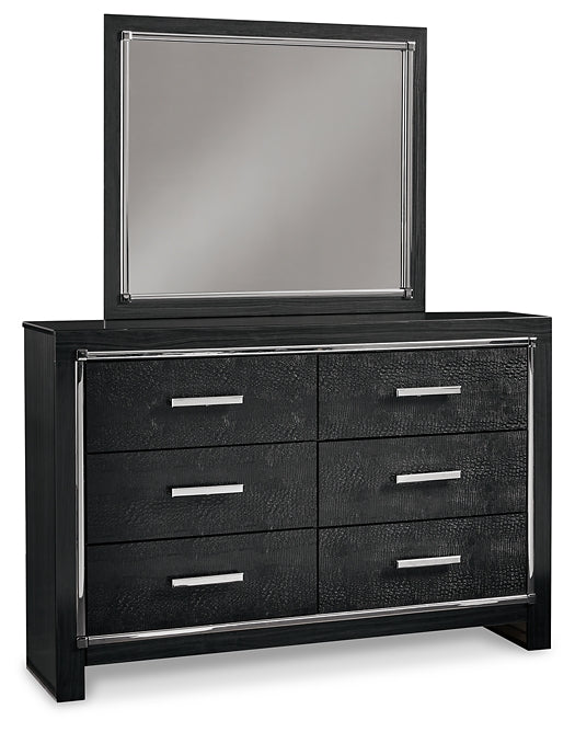 Kaydell Queen Panel Bed with Storage with Mirrored Dresser, Chest and 2 Nightstands