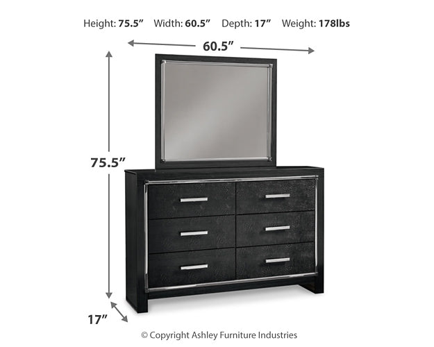 Kaydell Queen Upholstered Panel Headboard with Mirrored Dresser