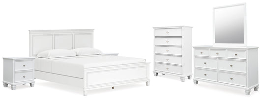 Fortman King Panel Bed with Mirrored Dresser, Chest and 2 Nightstands