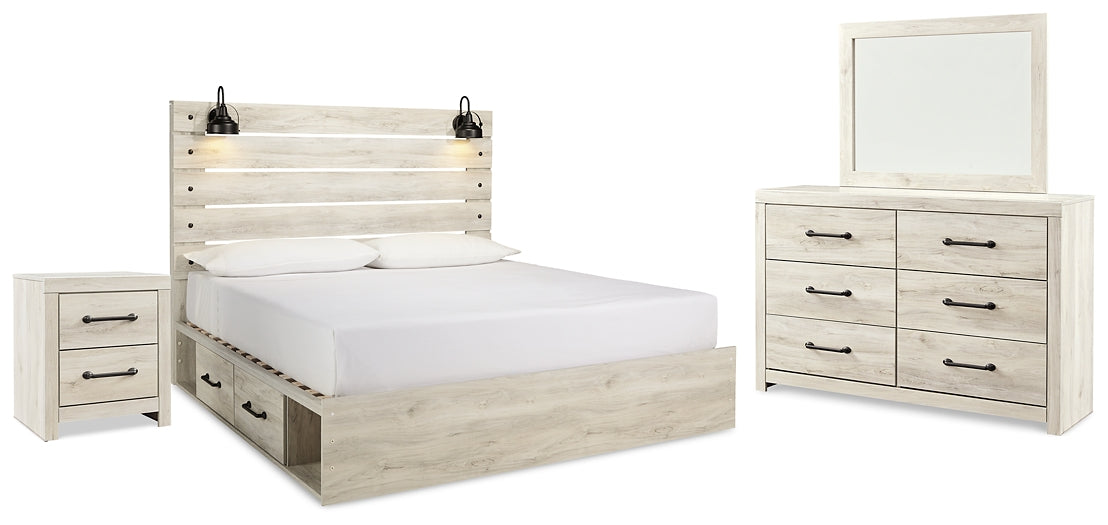 Cambeck King Panel Bed with 2 Storage Drawers with Mirrored Dresser and Nightstand