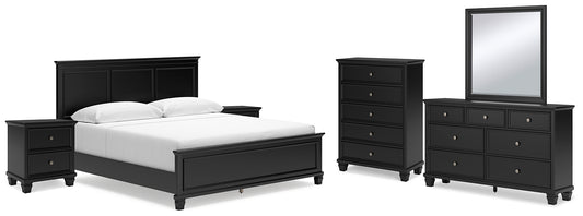 Lanolee King Panel Bed with Mirrored Dresser, Chest and 2 Nightstands