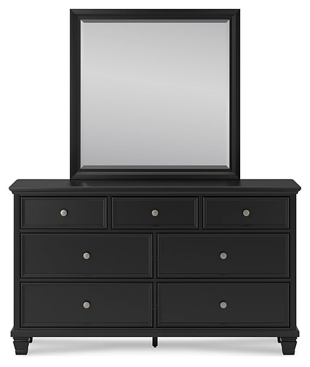 Lanolee California King Panel Bed with Mirrored Dresser, Chest and 2 Nightstands