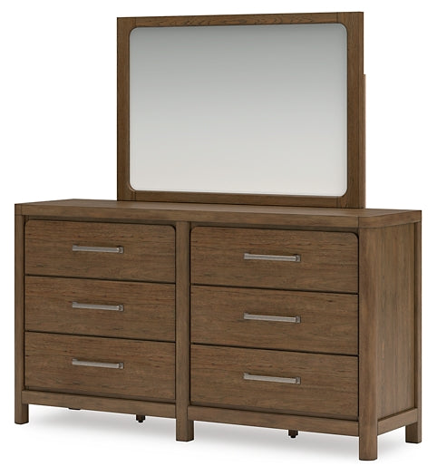 Cabalynn California King Upholstered Bed with Mirrored Dresser and Nightstand