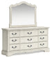 Arlendyne Queen Upholstered Bed with Mirrored Dresser and 2 Nightstands