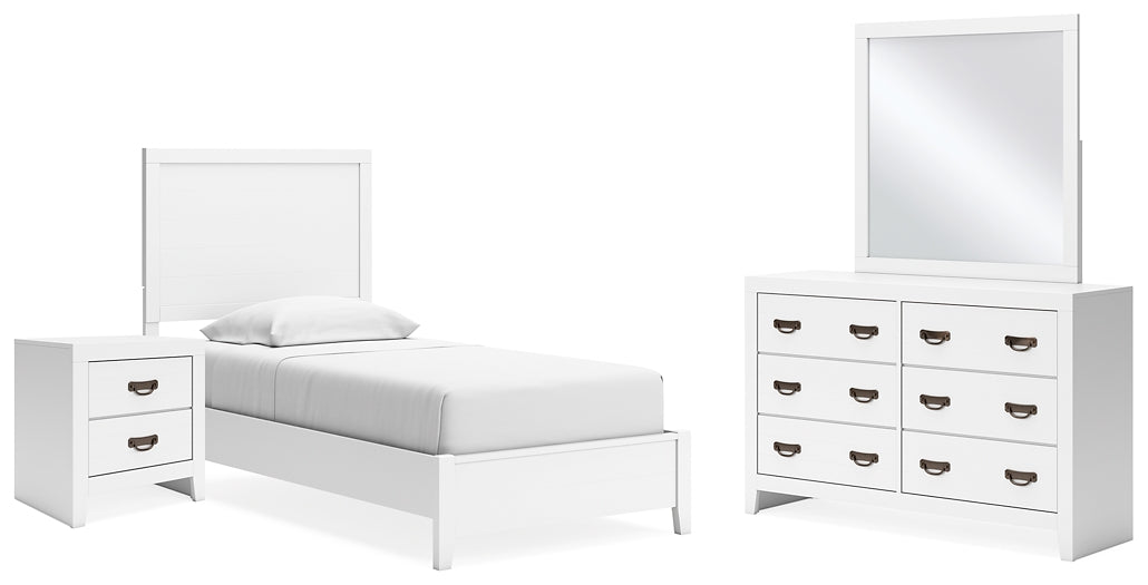 Binterglen Twin Panel Bed with Mirrored Dresser and Nightstand