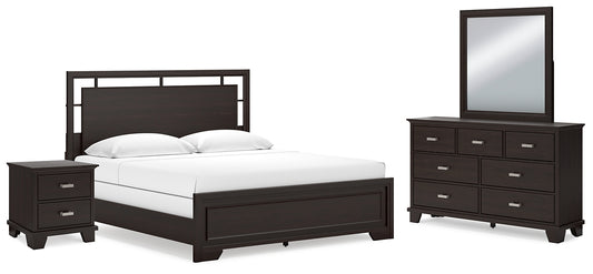 Covetown California King Panel Bed with Mirrored Dresser and Nightstand