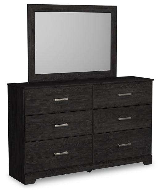 Belachime King Panel Bed with Mirrored Dresser, Chest and 2 Nightstands